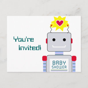 Postkortsinbjudningar för robot Baby Shower Inbjudan Vykort