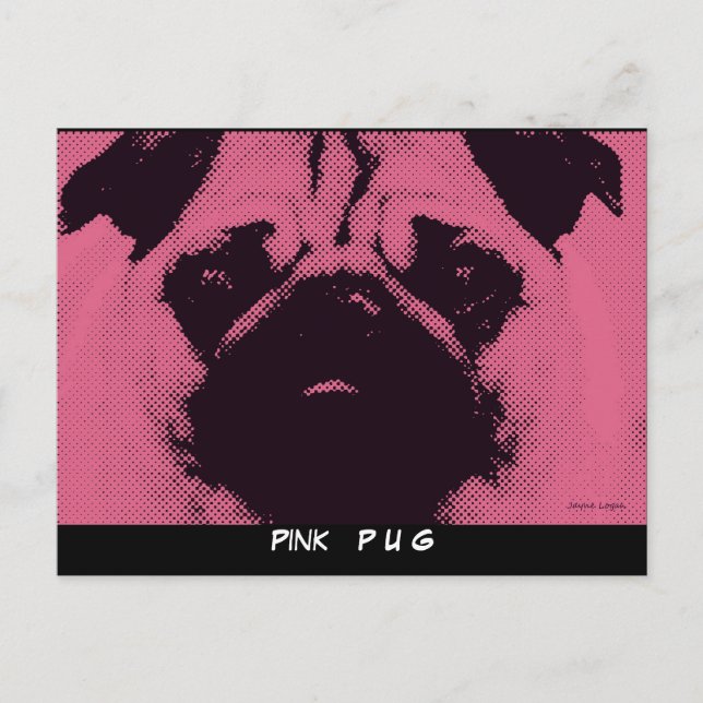 Postkortsmall, Pug hund rosa Vykort (Framsida)
