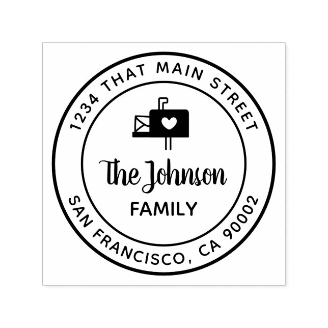 Postlåda med hjärta, Returadress, Rund Självfärgande Stämpel (Design)