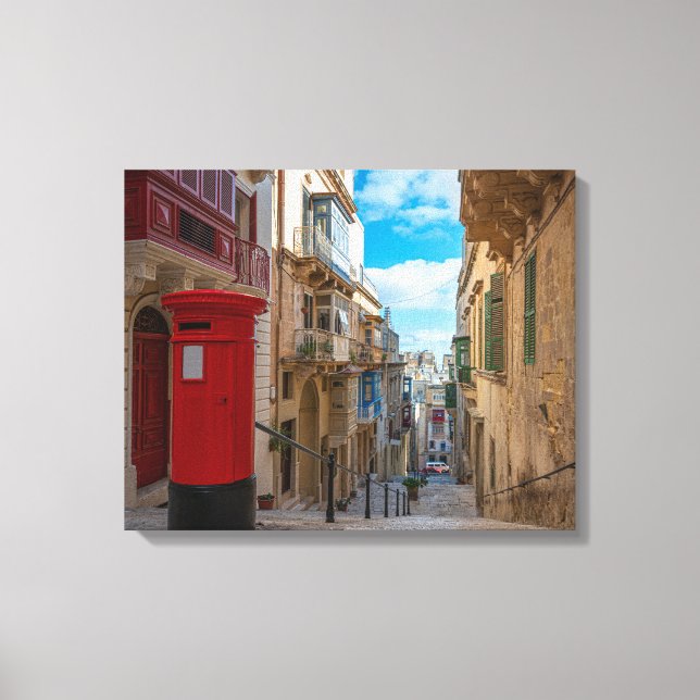 Postlåda med röd vintage på Malta Canvastryck (Framsida)