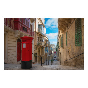 Postlåda med röd vintage på Malta Fototryck