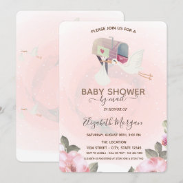 Postlåda, Söt stork Blommig baby shower Inbjudningar