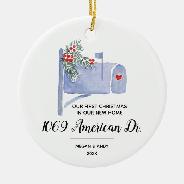 Postlåda Vår första jul i vårt nya hem Julgransprydnad Keramik (Framsidan)