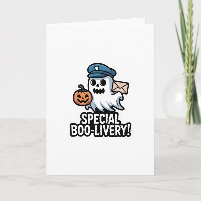 Postman Boo – Spooky Cute Halloween Ghost Delivery Kort (Framsida)