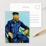 Postman Joseph Roulin | Vincent Van Gogh Vykort<br><div class="desc">Porträtt från Postman Joseph Roulin (1888) av den nederländske postimponerande konstnären Vincent Van Gogh. Ursprunglig målning är en olja på arbetsytan. Porträtt är en av flera Van Gogh-målade av sin nära vän, en postanställd i den sydliga Fransken Arles stad. I den här versionen sitter postman Roulin i bord mot en...</div>
