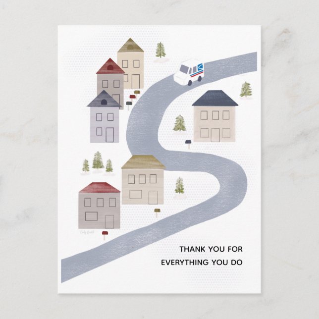 Postman Post Dam Jul Tack Vinter Scen Vykort (Framsida)