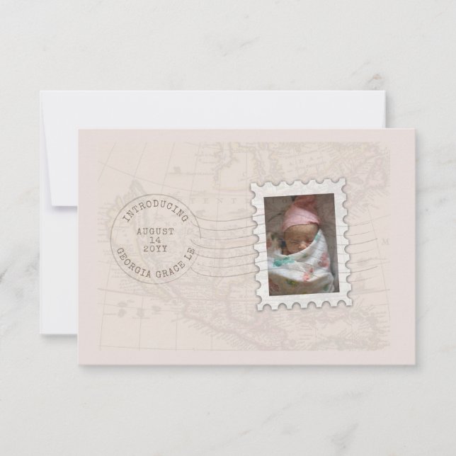 Postmark och Photo Frimärke Travel Birth Notice Meddelande (Framsida)