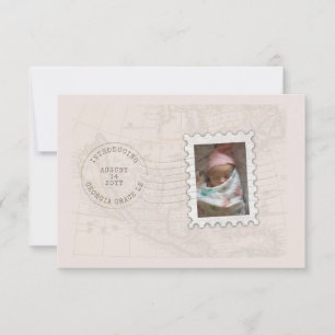 Postmark och Photo Frimärke Travel Birth Notice Meddelande