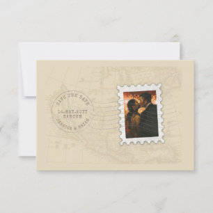Postmarkering och Photo Frimärke Travel Spara datu Datumet