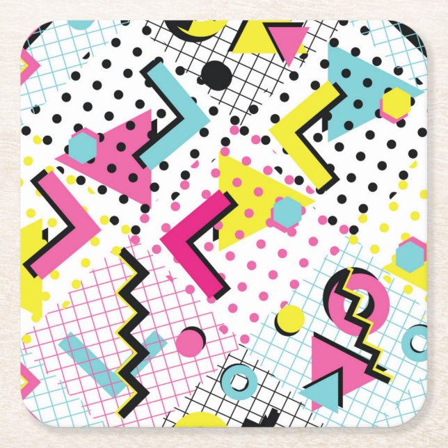 Postmodern Memphis Stil Mönster Underlägg Papper Kvadrat (Framsidan)