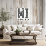 Postnummer Michigan för jordbrukshuset Rustic Stat Canvastryck<br><div class="desc">Det här rustiska tecknet är ett enkelt sätt att visning kärlek hemma. Postnumret kan vara personlig med valfri postkod i tillståndet. Gör en underbar gåva. Skapat av Farmhouse Press.</div>