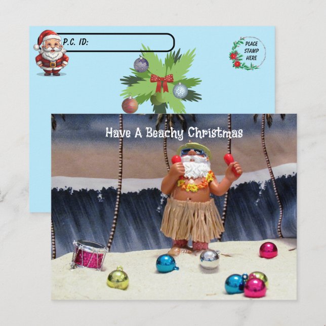Postpass - Jultomten Beach Party jul - jul Vykort (Fram/baksida)
