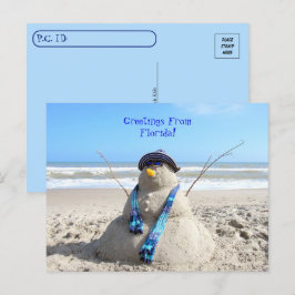 Postpassage Hälsning från Florida Beach Snögubbe Vykort