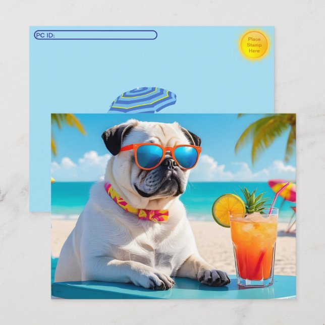 Postpassage Pug in Paradise Postcard Helg Vykort (Fram/baksida)