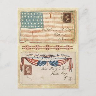 Poststämplade inbördeskrigsbrev med USA:s flagga Vykort