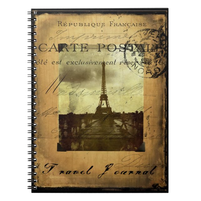 Poststämplade Paris reser journalanteckningsboken Anteckningsbok Med Spiral (Framsidan)