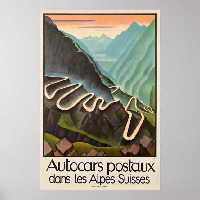 Postvagnar i de schweiziska alperna Vintage Resa Poster (Framsidan)