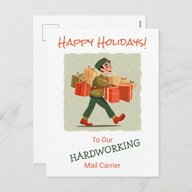 Postvykort för Retro Tecknad Mail Man Helg Vykort (Fram/baksida)
