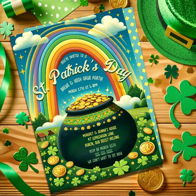 Pot av Guld och Rainbow St. Patrick's Day Celebrat Inbjudningar (Skapare uppladdad)
