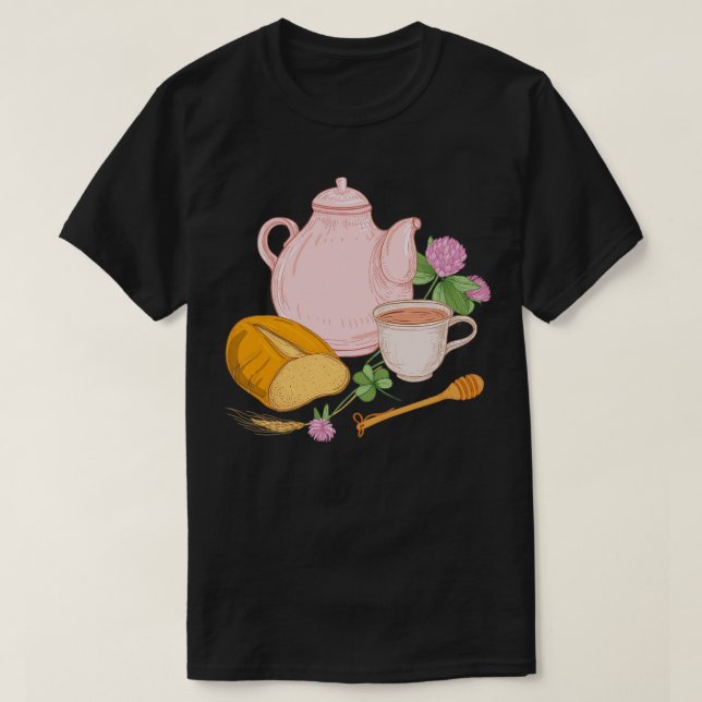 Pot av Honung Tea Bread Kopp och Flowers T Shirt (Design framsida)