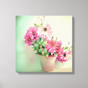 Pot av Rosa Watercolor Flowers Canvastryck