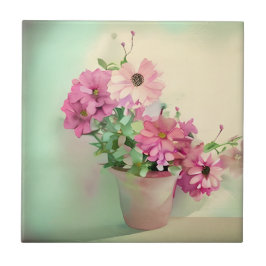 Pot av Rosa Watercolor Flowers Kakelplatta