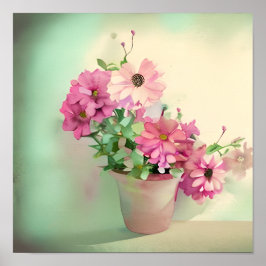 Pot av Rosa Watercolor Flowers Poster