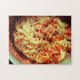 Pot av spaghetti med kött sås pussel