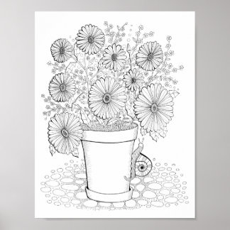 Pot Daisys Art Coloring Page Art Poster