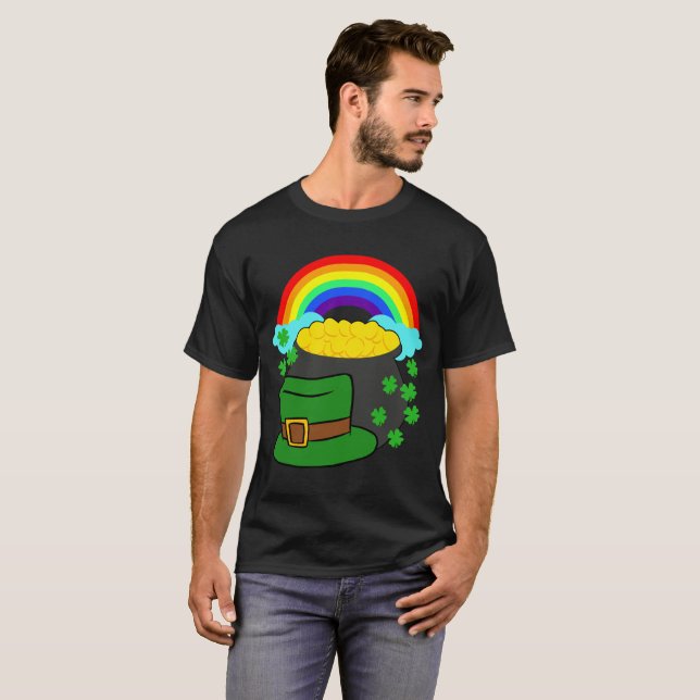 Pot Guld Hat Rainbow Klöver St patricks day Tee (Hel framsida)