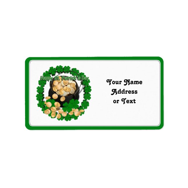 Pot Guld w/Klöver Framing för St patrick's day Adressetikett (Framsidan)
