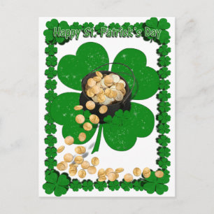 Pot Guld w/Klöver Framing för St patrick's day Vykort
