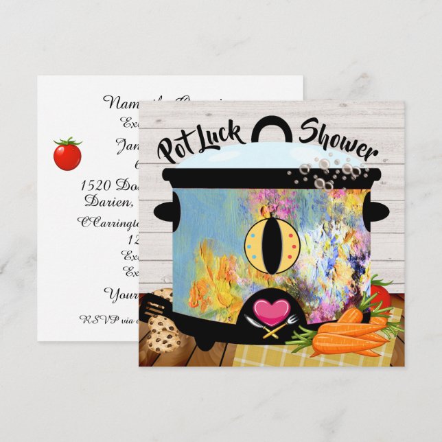 Pot Luck Bladsak Invitation Inbjudningar (Fram/baksida)