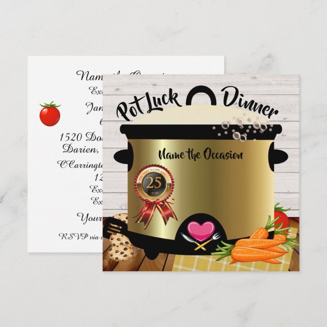 Pot Luck-fest årsjubileumsinbjudan Version 1 Inbjudningar (Fram/baksida)