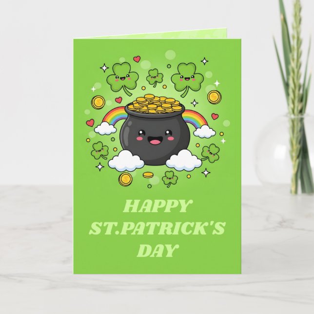 Pot O’ Happiness St. Patrick’s Day Card Kort (Framsida)