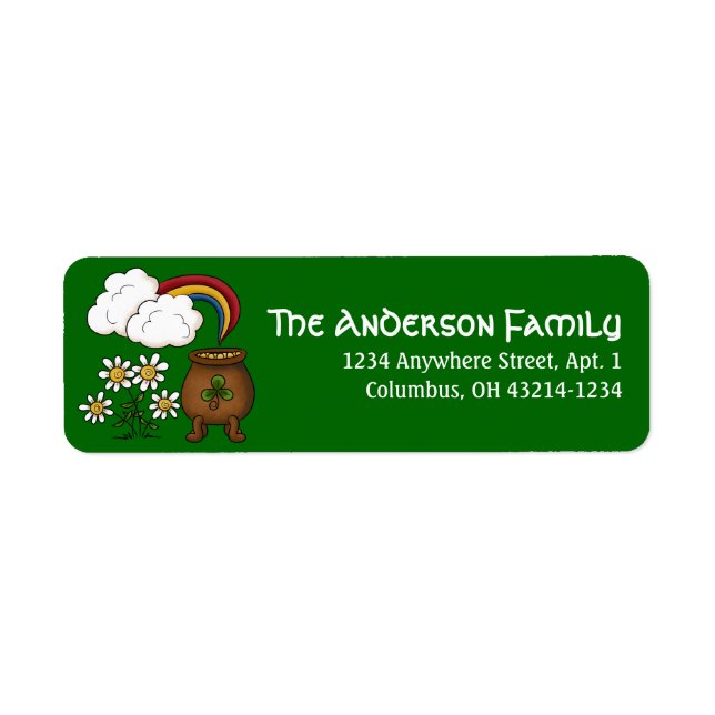 Pot of Guld Irish St. Patrick's Day Adressetikette Returadress Etikett (Framsidan)