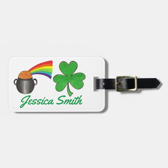Pot of Guld Rainbow Irish Shamrock St. Paddy's Day Bagagebricka (Horisontell Framsida)