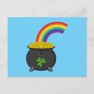 Pot of Guld Rainbow Tecknad Helg Vykort