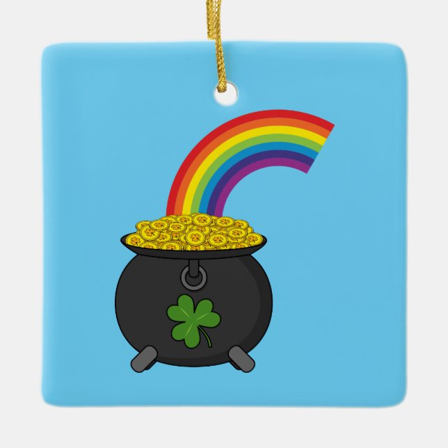 Pot of Guld Rainbow Tecknad Julgransprydnad Keramik (Framsida)