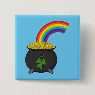 Pot of Guld Rainbow Tecknad Knapp