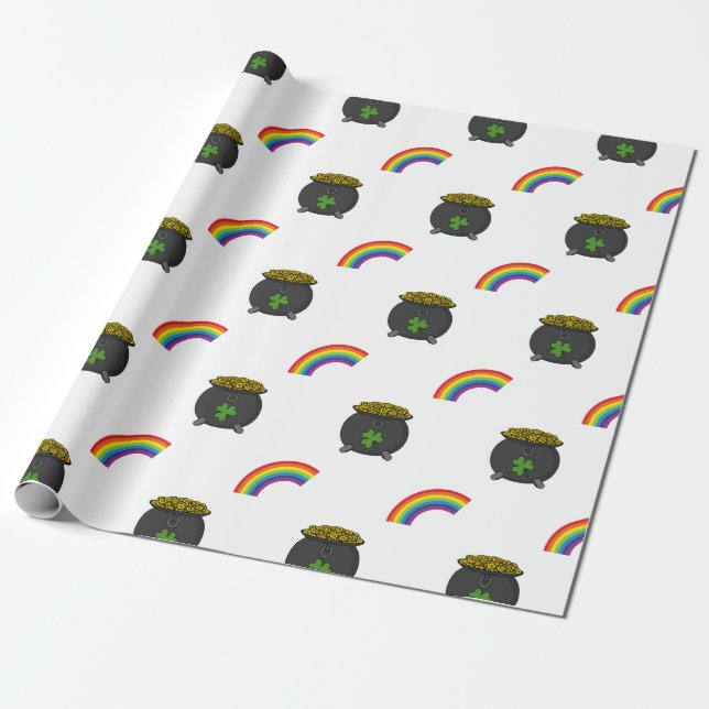 Pot of Guld Rainbow Tecknad Presentpapper (Utrullad)