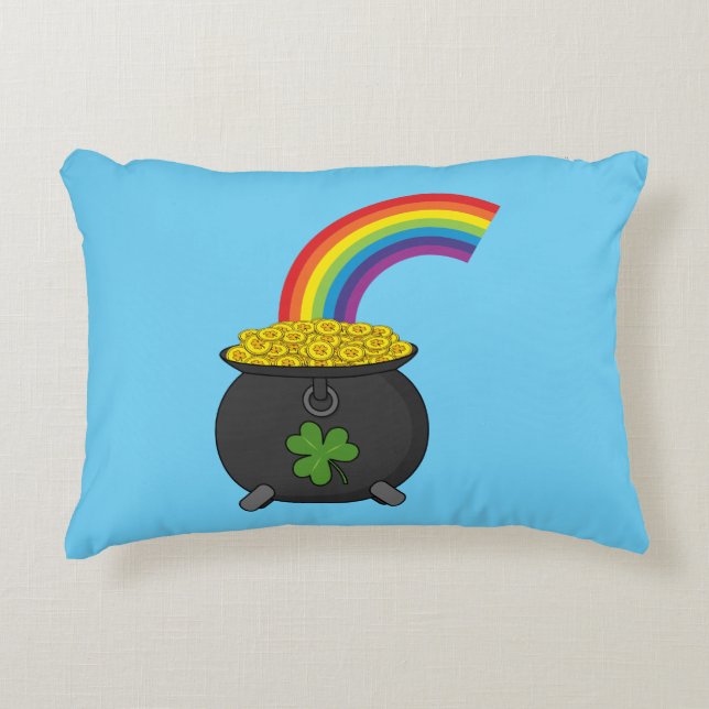 Pot of Guld Rainbow Tecknad Prydnadskudde (Framsidan)