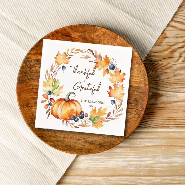 Pot Tur Thanksgiving middag party bordsvara Pappersservett (Thanksgiving Pot luck dinner party tableware personalized plates watercolor pumpkin wreath  )
