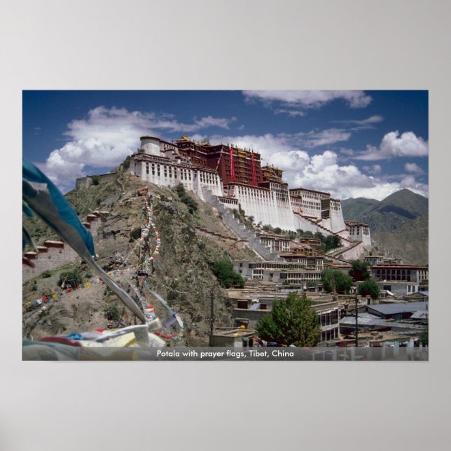 Potala med bön flaggor, Tibet, China Poster (Framsidan)