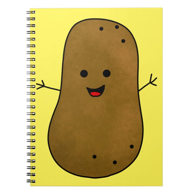 Potatis, Cute Lycklig, Gult, bakgrund Anteckningsbok Med Spiral (Framsidan)