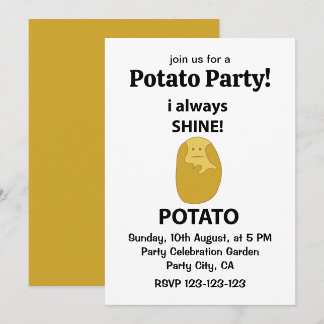 Potatis Jag Lyser Alltid Rolig Potatis  Inbjudningar (Fram/baksida)