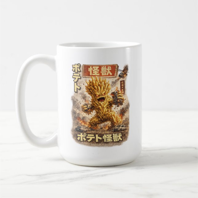 Potatis Kaiju – Retro Japansk Monsterplansch Kaffemugg (Vänster)