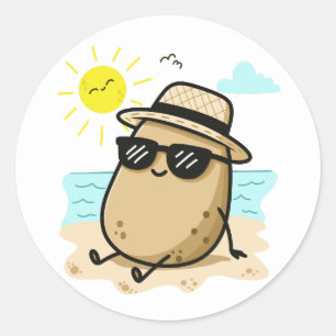 Potatis På Stranden Sommarstämning Runt Klistermärke