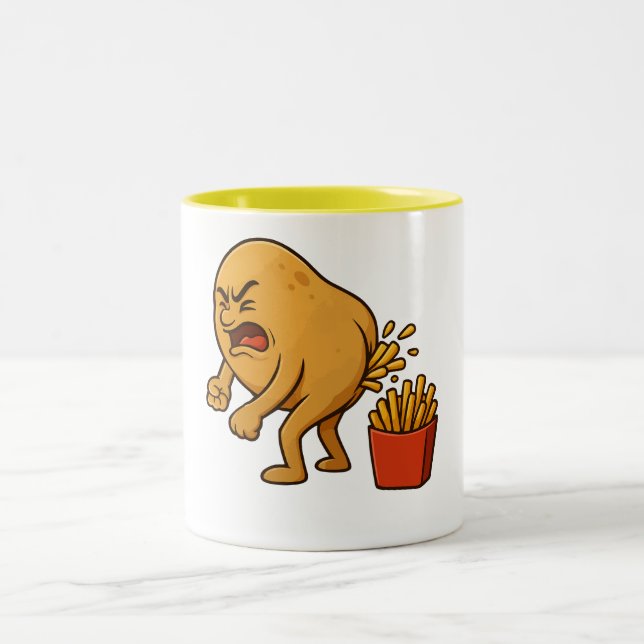Potatis Pooping French Fries l Roliga French Fries Två-Tonad Mugg (Center)