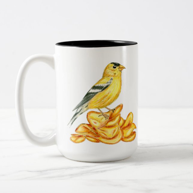 Potato Chip Bird American Goldfinch Illustration Två-Tonad Mugg (Vänster)